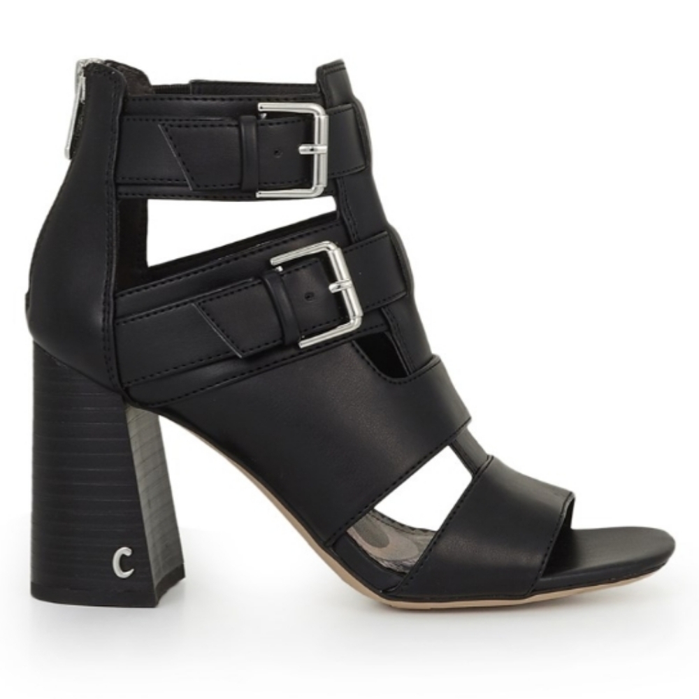 Circus by Sam Edelman Black Cutout Buckle Block Heel Sandals